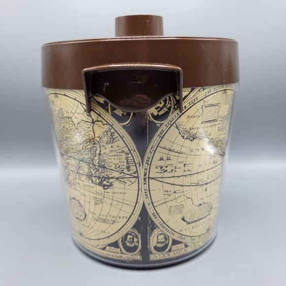 Vintage Thermo-Serv West Bend USA Brown Lid Ice Bucket With World Map Design - Picture 8 of 15